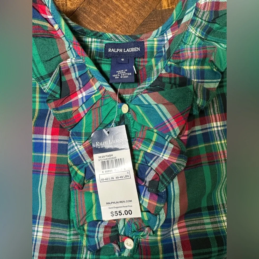 NWT‎ Ralph Lauren Girls 6 Green Plaid Dress